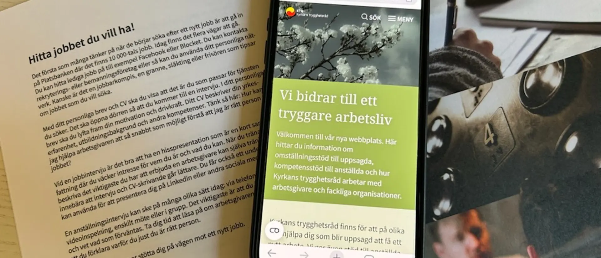 Häfte och mobli som visar Kyrkans trygghetsråd